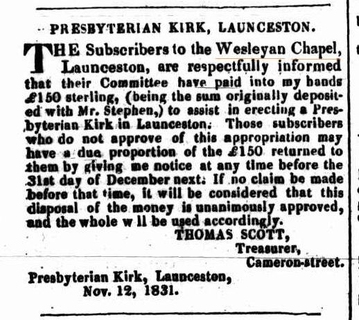 Launceston Advertiser 14 December 1831