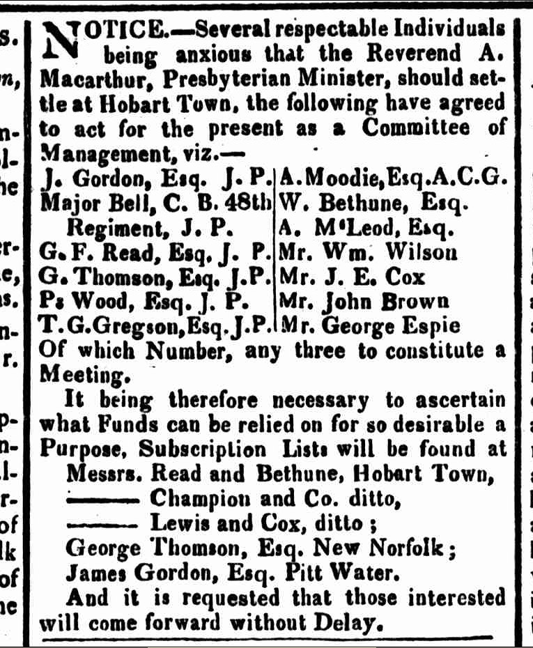Hobart Town Gazette, 11 January 1823