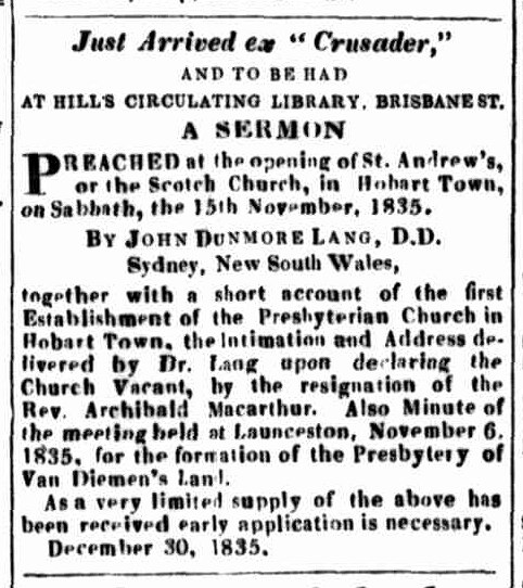 Launceston Advertiser, 31 December 1825