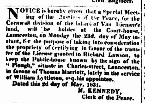 Hobart Town Courier, 7 May 1831