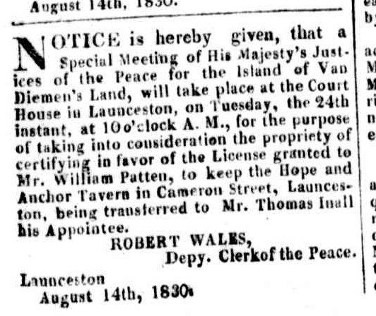 Launceston Advertiser, 16 August 1830