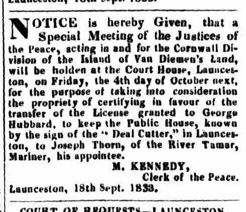 Launceston Advertiser, 3 October 1833