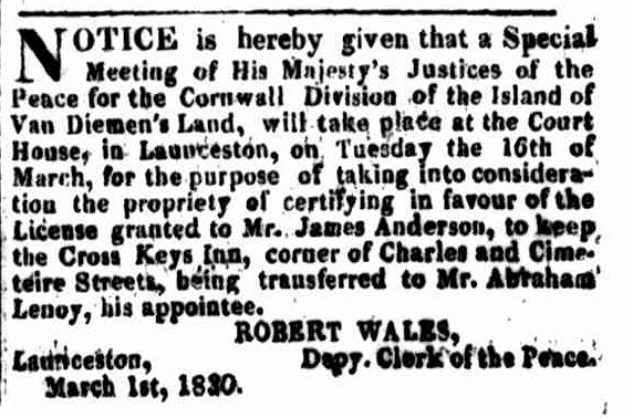 Launceston Advertiser, 1 March 1830