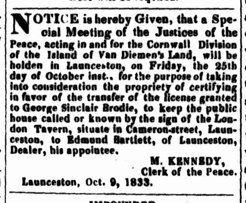 Launceston Advertiser, 10 October 1833